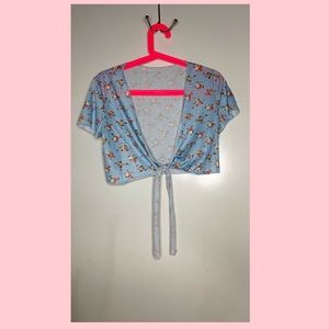 A light blue top with flowers